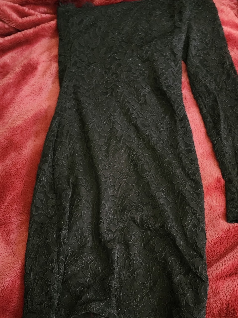 Express Black Lace Dress with Burgundy Faux Fur Trim